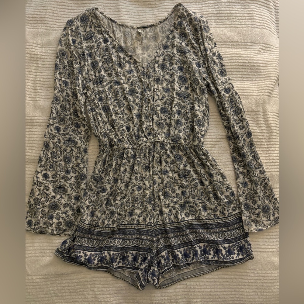 Mudd Blue and Cream Floral Romper